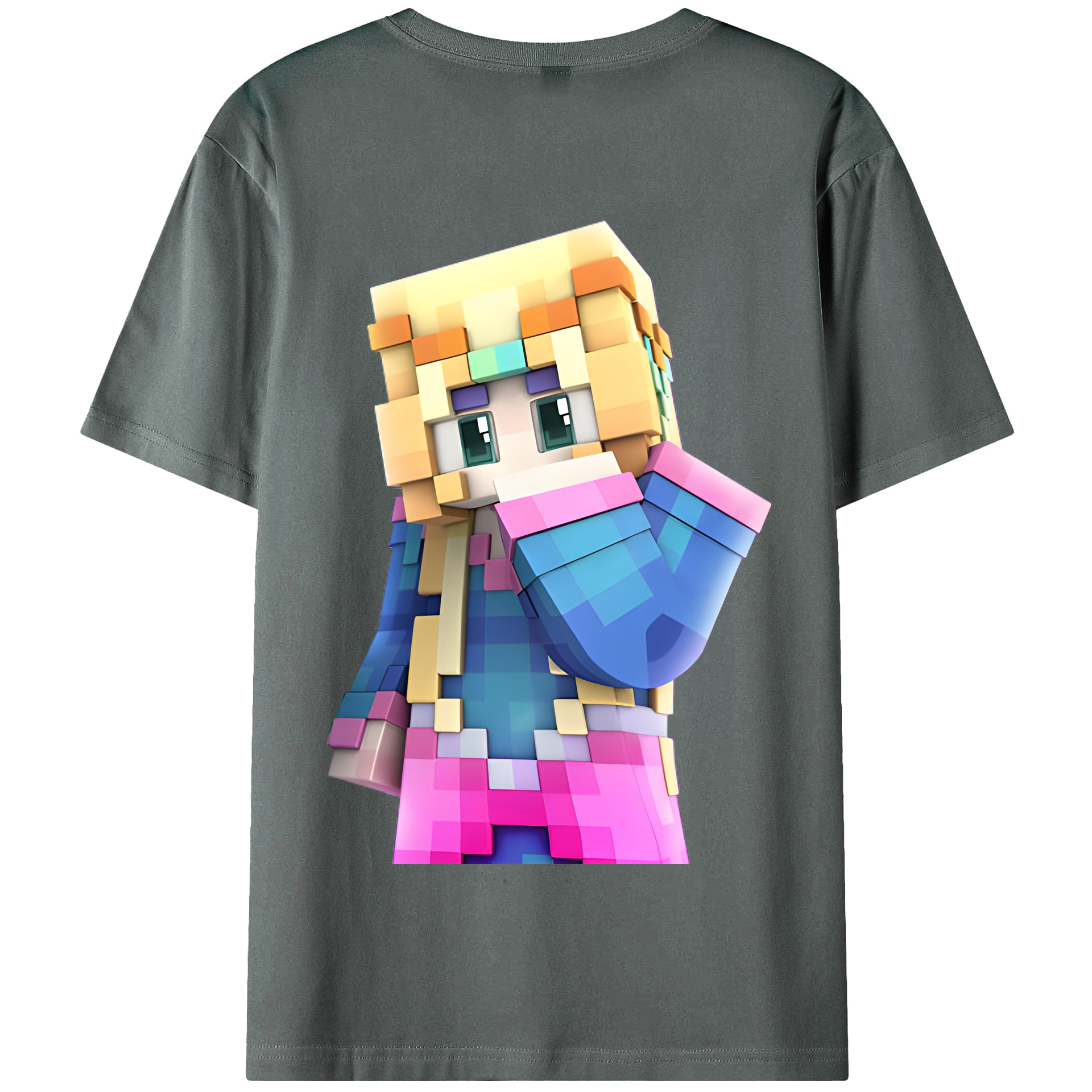 （画像用） マインクラフト ブロックの世界 Minecraft MC Block world 綿100％半袖Tシャツ（背面プリント）